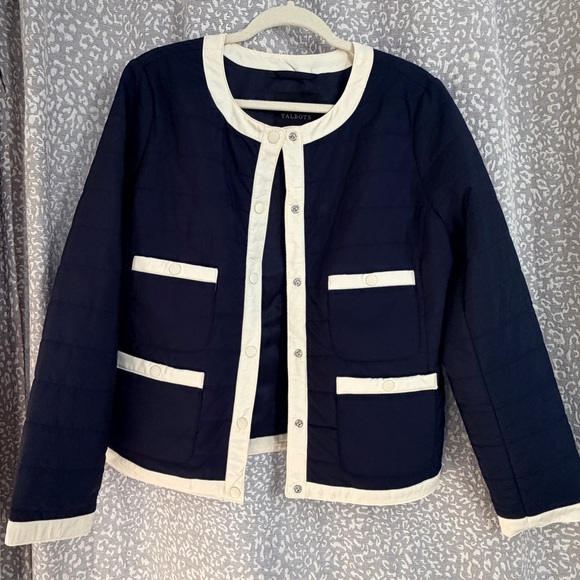 NWT Talbots Women's Navy and Ivory Quilted Jacket - Size Large - Picture 2 of 6